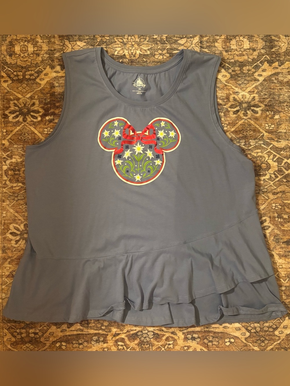 Disney Parks Minnie Mouse Floral Ruffle Tank Top Gray XL